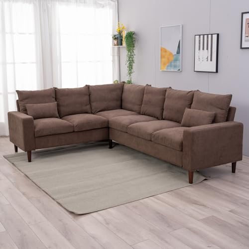 Panana Modern Sectional Sofa Living Room Sets 6 Seats Corner Couches Linen Fabric Modular Sofa Sectional Sets L Shape Furniture Couch Sets with Pillows
