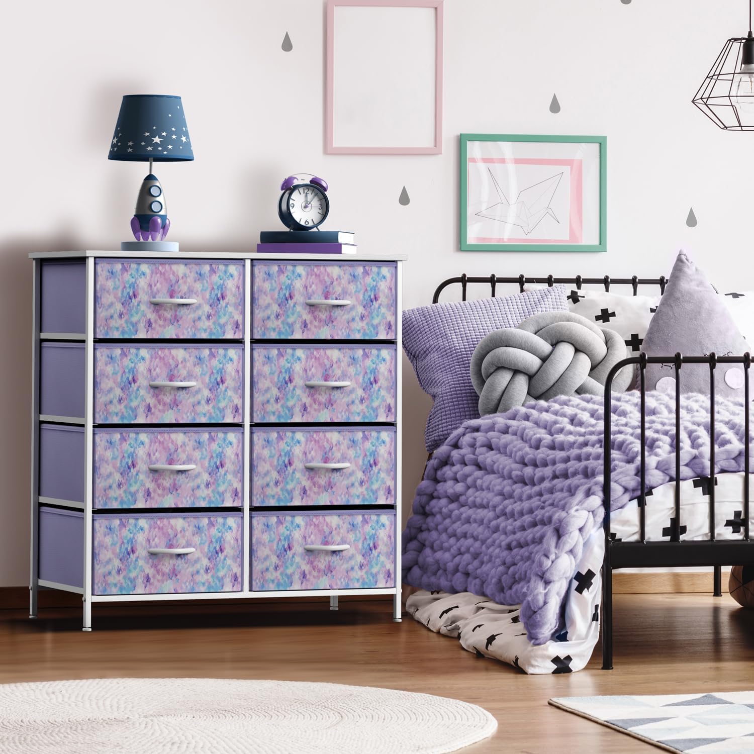 Sorbus Kids Dresser with 8 Drawers and 2 Drawer Nightstand Bundle - Matching Furniture Set - Storage Unit Organizer Chests for Clothing - Bedroom, Kids Rooms, Nursery, & Closet (Tie Dye)