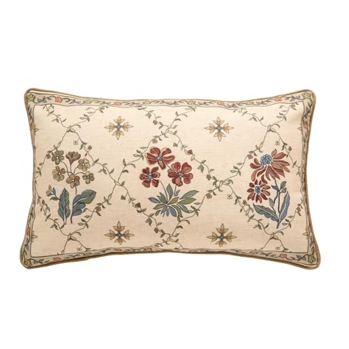 Designer Throw Pillow Covers Set of 2,Square Euro Retro Style Light Brown Linen with Floral Pattern Pillow Cover,Decorative Pillowcases Cushion for Bed Living Room Outdoor Car,18
