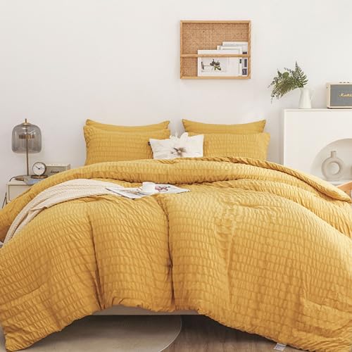 Haowaner 3 Pieces Seersucker Queen Comforter Set, Queen Bedding Set, Comforter Queen Size, 90x90