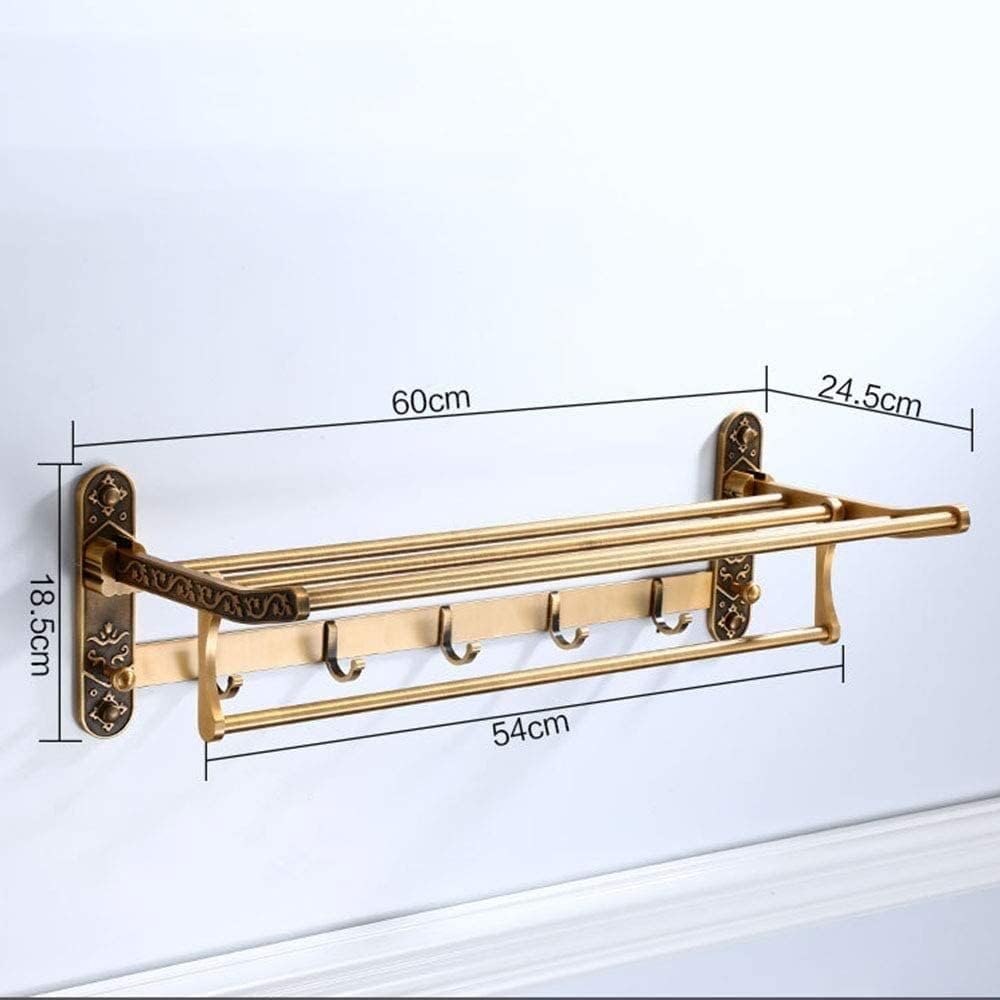 Towel Rack Retro Towel Rack, Household Folding Space Aluminum Wall-Mounted Bath Carved Multifunctional Bathroom Rack Towel Holder Bathroom Hardware/White