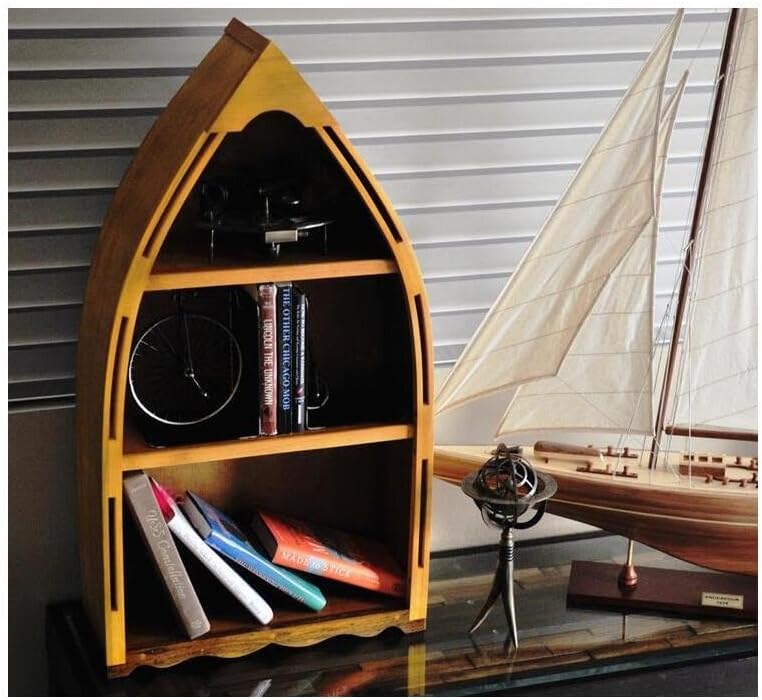 Contemporary Chic Wooden Canoe Book Shelf is Eco-friendly and Handcrafted from Canadian Cedar and Hardwood and includes Ample Space, 18.5 x 7 x 34.3 Inch