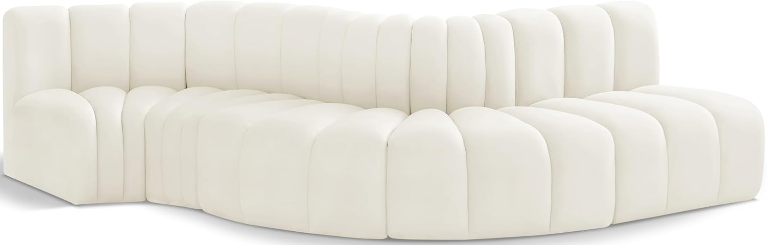 Meridian Furniture Arc Collection Modern | Contemporary Sofa with Soft Velvet, Deep Channel Tufting, Modular Design, 122 W x 52 D x 30 H, Cream