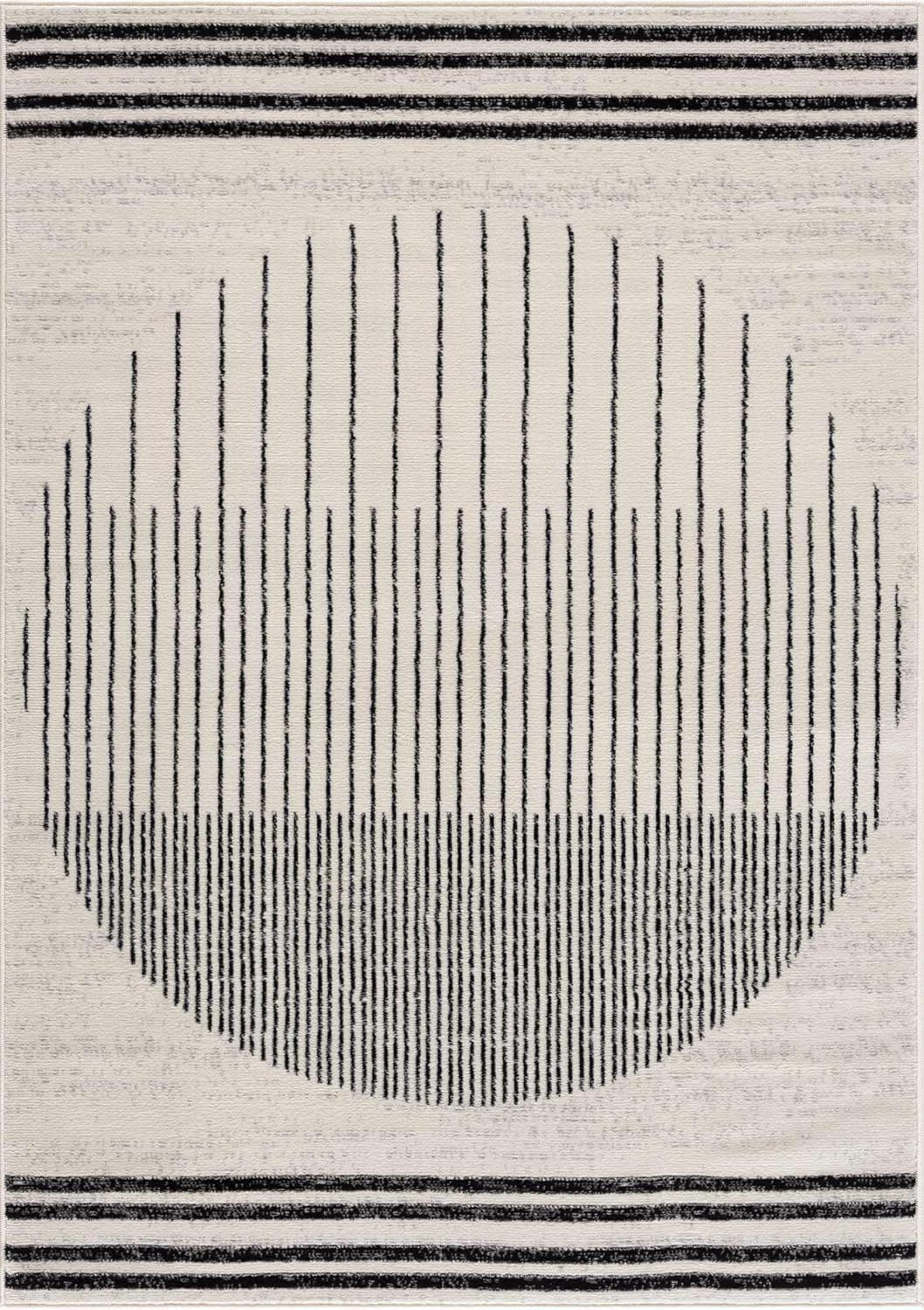 Hauteloom Angus Contemporary Bedroom Living Room Farmhouse Area Rug - Art Deco Boho Carpet - Mid Century Round Southwestern - Native American - Black, Grey, Off White, Beige - 6'7