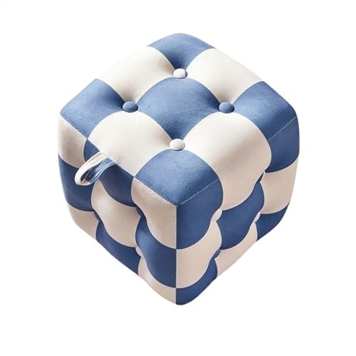 Square Ottoman, Pouf Stool with Handle, Soft Checkerboard Footstool Seat, Vanity Stool, Home Decorative Stool for Living Room (Color : Black)