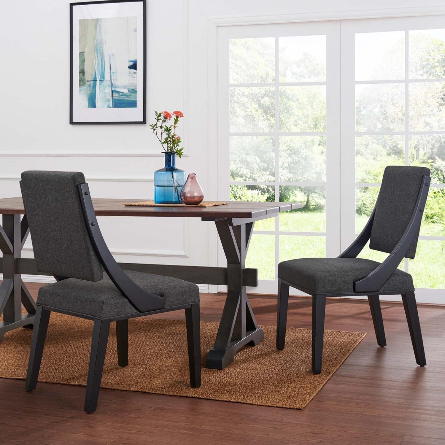 Modway Cambridge Solid Wood and Fabric Dining Chairs in Gray (Set of 2)