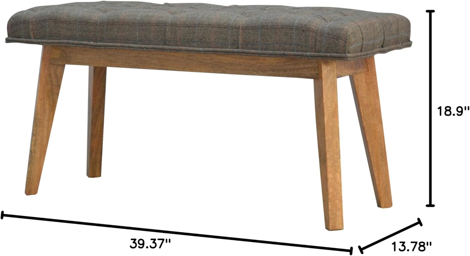 Global Vision Company Scandinavian Design Bench with Tweed Top, 100x35x48 cm, Natural Oak/Ish Finish