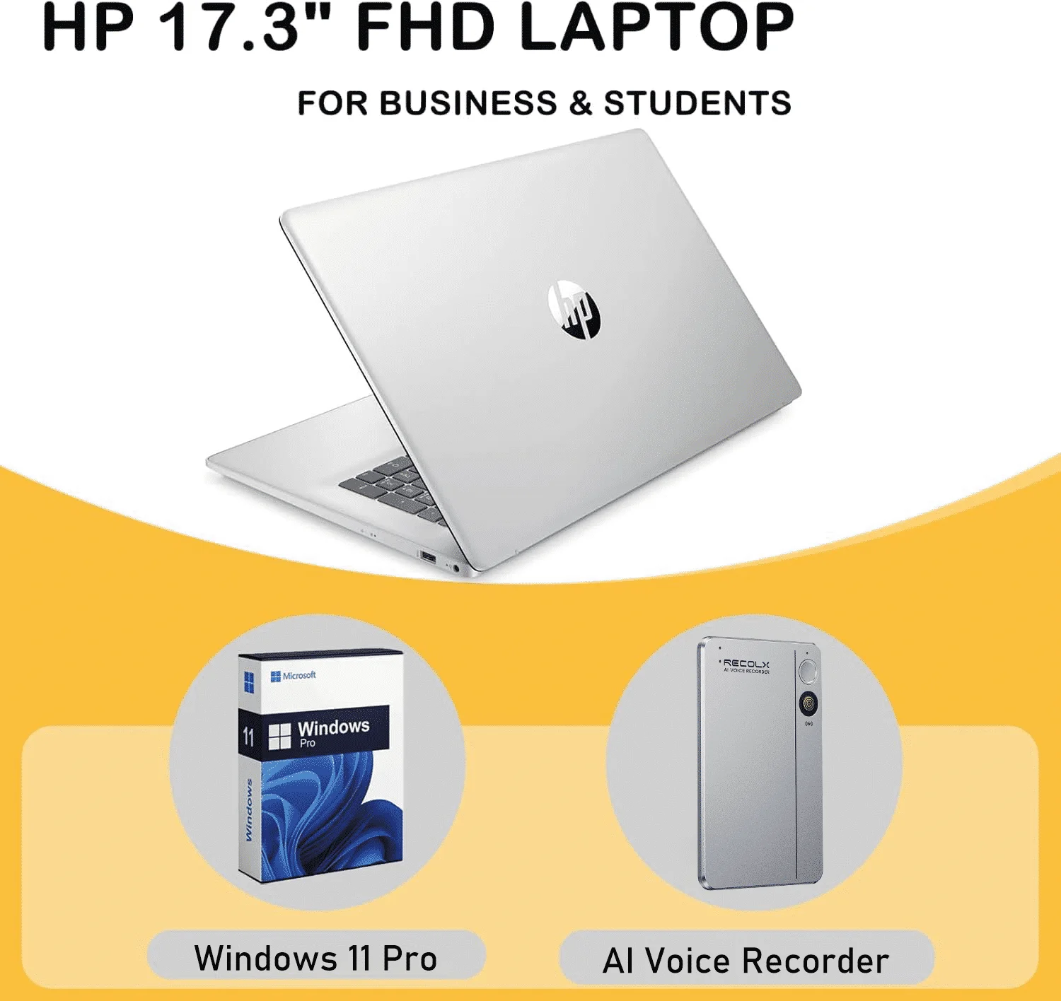 HP Flagship 17 Touchscreen Laptop Computer - 17.3" Anti-Glare HD+ Display, Windows 11 Pro, Copilot, AMD Ryzen 5 7430U (up to 4.3GHz), Wi-Fi 6, Numeric Keypad, 16GB RAM, 512GB SSD, AI Voice Recorder
