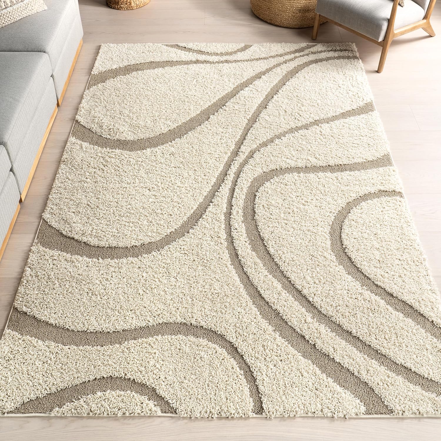 nuLOOM Carolyn Modern Shag Area Rug - 9x12 Shag Area Rug Transitional Cream Rugs for Living Room Bedroom Dining Room Nursery