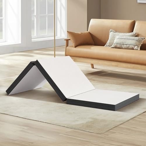 Tri Folding Mattress, Gel Memory Foam Mattress Topper, CertiPUR-US Portable Mattress with Washable Cover-Foldable Foam Mattress Medium Firmness, for Travel, Camping, Sleepovers (Narrow Twins)