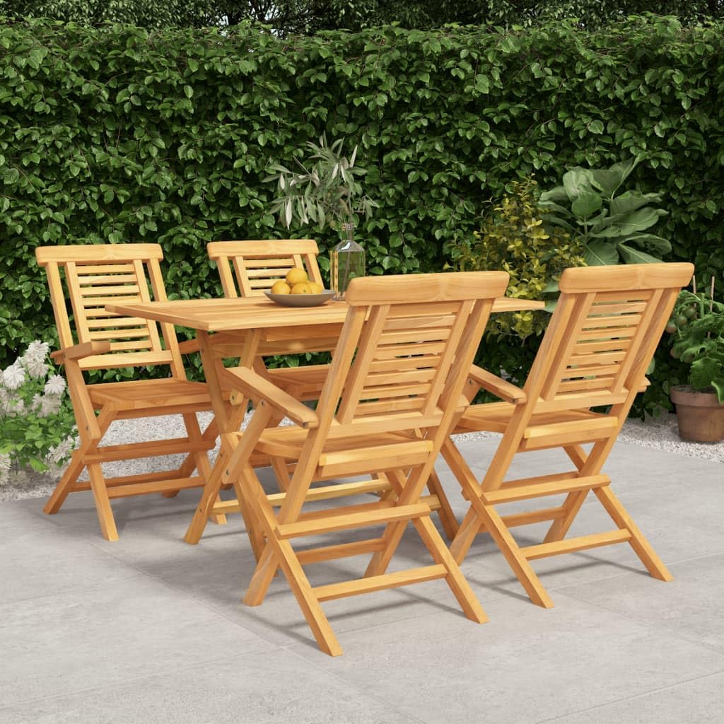 5 Piece Patio Dining Set Solid Wood Teak,Furniture,Outdoor Furniture,Outdoor Furniture Sets,Brown,52.76kg/116.072ib