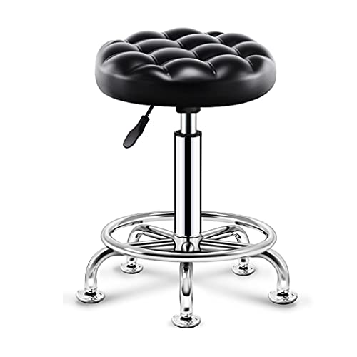 Rolling Swivel Bar Stool On 5 Wheels, Counter Stools with Soft Thick Sponge,Massage Salon Spa Facial Stool, Adjustable Height PU Leather Stool Shop Stool with Footre black1（Black1）