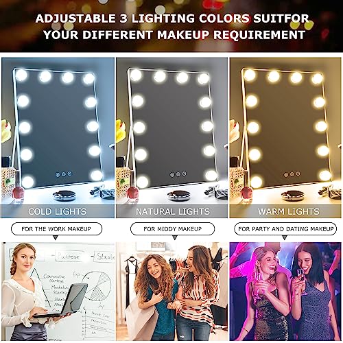 Vanity Mirror Makeup Mirror with Lights, 10X Magnification, Hollywood Lighted Vanity Mirror with 20 Dimmable LED Bulbs,3 Color Modes,Touch Control for Bedroom,Tabletop or Wall-Mounted