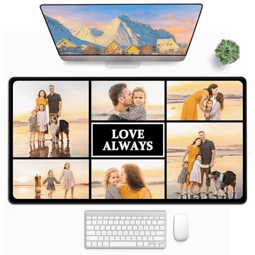 Large Custom Mouse Pads with 6 Photo and Text, Big Mouse Pad Custom, Custom Playmat Gift for Men Boyfriend Husband Dad on Birthday Anniversary Christmas