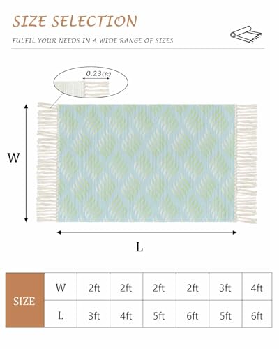 Boho Runner Rug with Tassels 2'x4' Abstract Leaves Lines Geometric Natural Patterns Ombre Green Woven Runners for Hallways Washable Rug Runner Area Rug Floor Carpet for Bedroom Living Room Kitchen