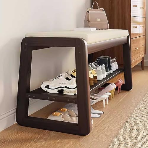 Shoe Bench Entryway, Nature Bamboo Shoe Rack with Seat Narrow Hallway Bench for Living Room 2 Layers Benches with Storage