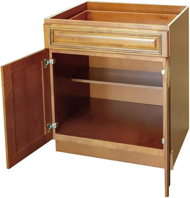 New Brown 27 inch Kitchen Traditional Cabinet Single Drawer & Double Door Base Wall Birch Solid Wood Hardwood Plywood 27