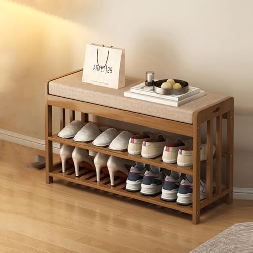 Shoe Cabinet For Entryway Bench Shoe Rack With Comfortable Seat Bench With Shoe Storage Rack For Living Room Entryway Bench With Padded Seat Cushion For Entryway,Hallway,Mudroom(60x30x44cm/23.6x11.8x1