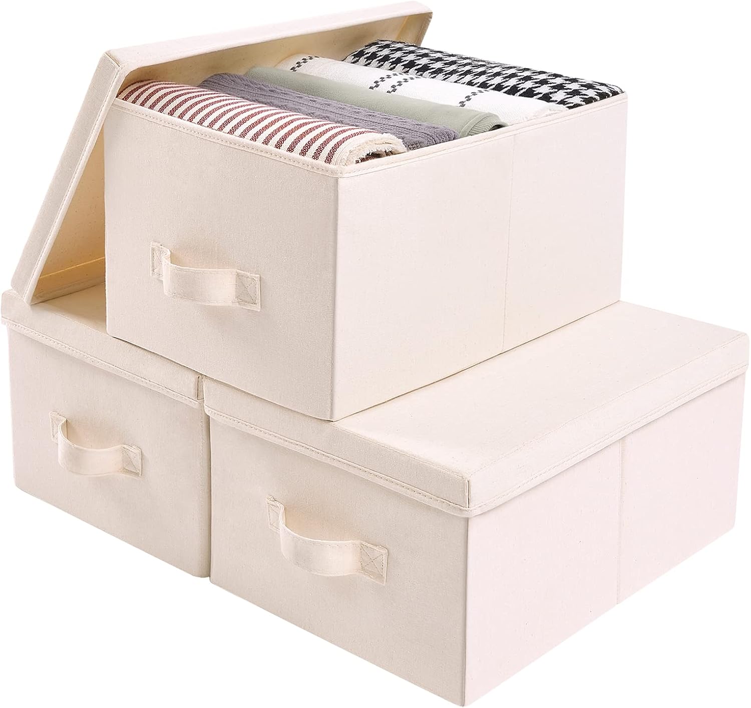 Vailando Storage Bin 3pck Large Fabric Storage Bin with Lids Decorative Storage Boxes 3-Pack Large Canvas Comforter Storage Bags Closet Organizer for Clothes