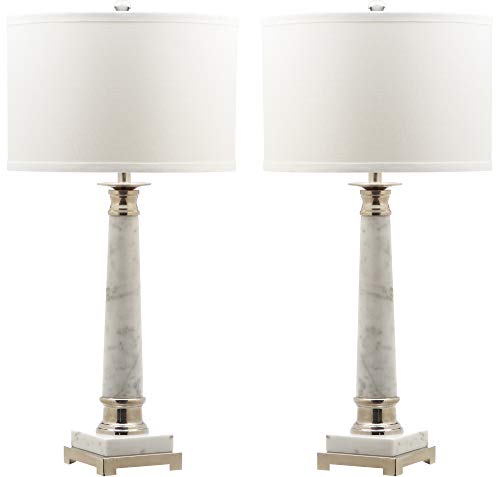 SAFAVIEH Lighting Collection Colleen Modern White Marble 31-inch Bedroom Living Room Home Office Desk Nightstand Table Lamp Set of 2 (LED Bulbs Included)