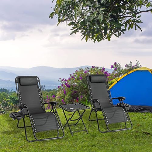 Zero Gravity Lounge Chair Outdoor Set of 3 with Side Table Adjustable Folding Reclining Lounge Chairs with Cupholders & Pillows for Deck Patio Beach Pool Backyard Lawn,One Size,Black