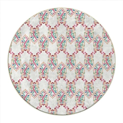 Round Rug 39 in Peacock Chair Mats for Low Pile Colorful Hard Floor Mat for Desk Anti-Slip,Low Pile Desk Rug for Rolling Chair