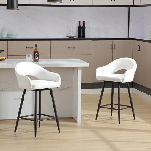 LukeAlon PU Leather Swivel Counter Stools Set of 6, Open Back 27