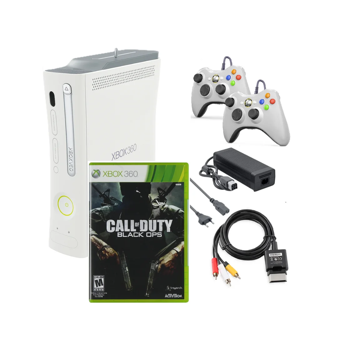 Restored Microsoft Xbox 360 Console Original White with Call of Duty Black Ops and Two Retrofam Controllers (Refurbished)