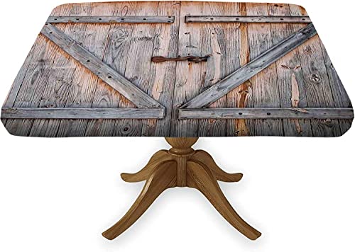 Wooden Square Fitted Elastic Edge Tablecloth, Timber Oak Background Rustic Floor Stain & Wrinkle Resistant Table Cover, Polyester Table Cloths for Indoor Outdoor Garden Picnic Party, 54x54 Inch, Brown