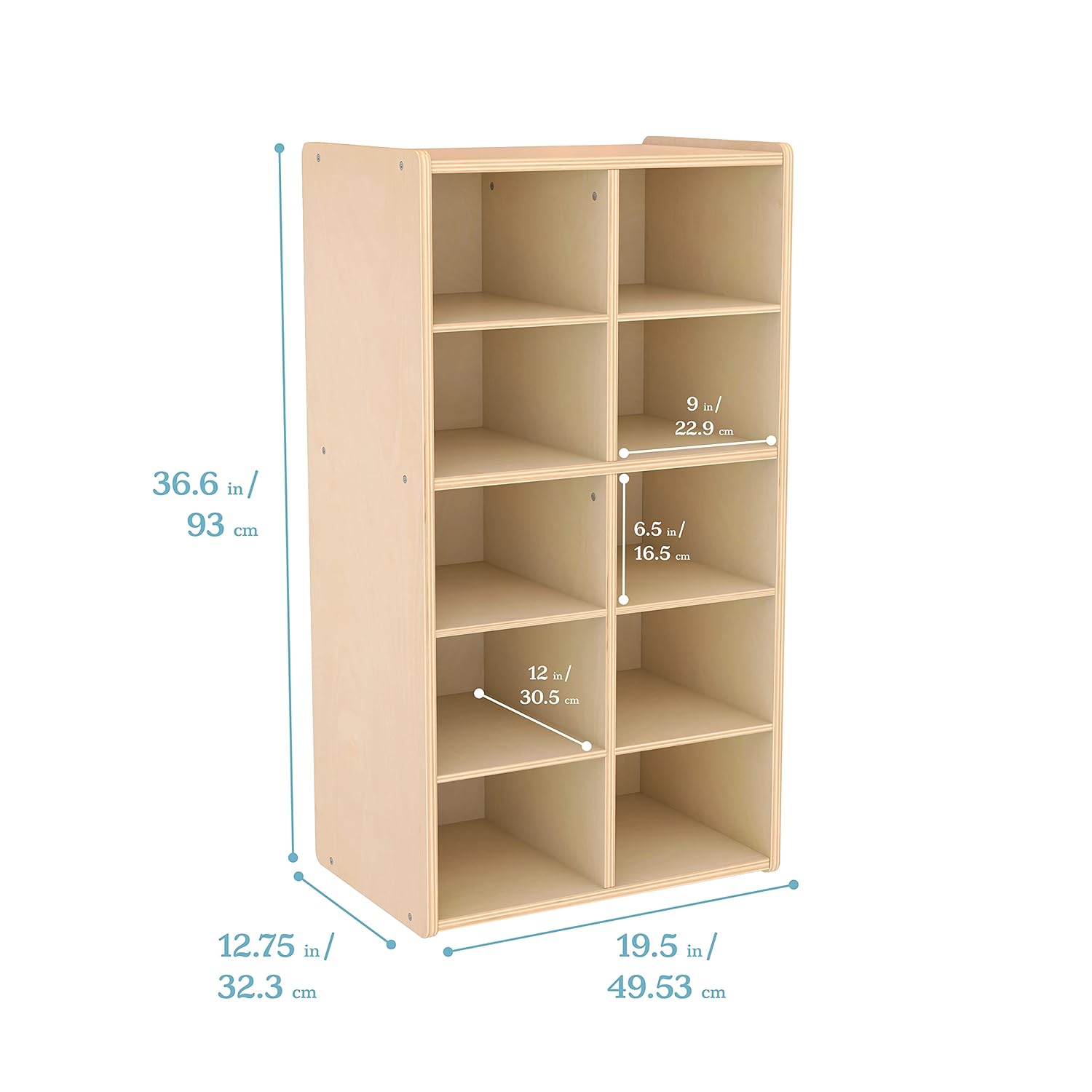 ECR4Kids Streamline 10 Cubby Tray Storage Cabinet, 5x2, Classroom Furniture, Natural