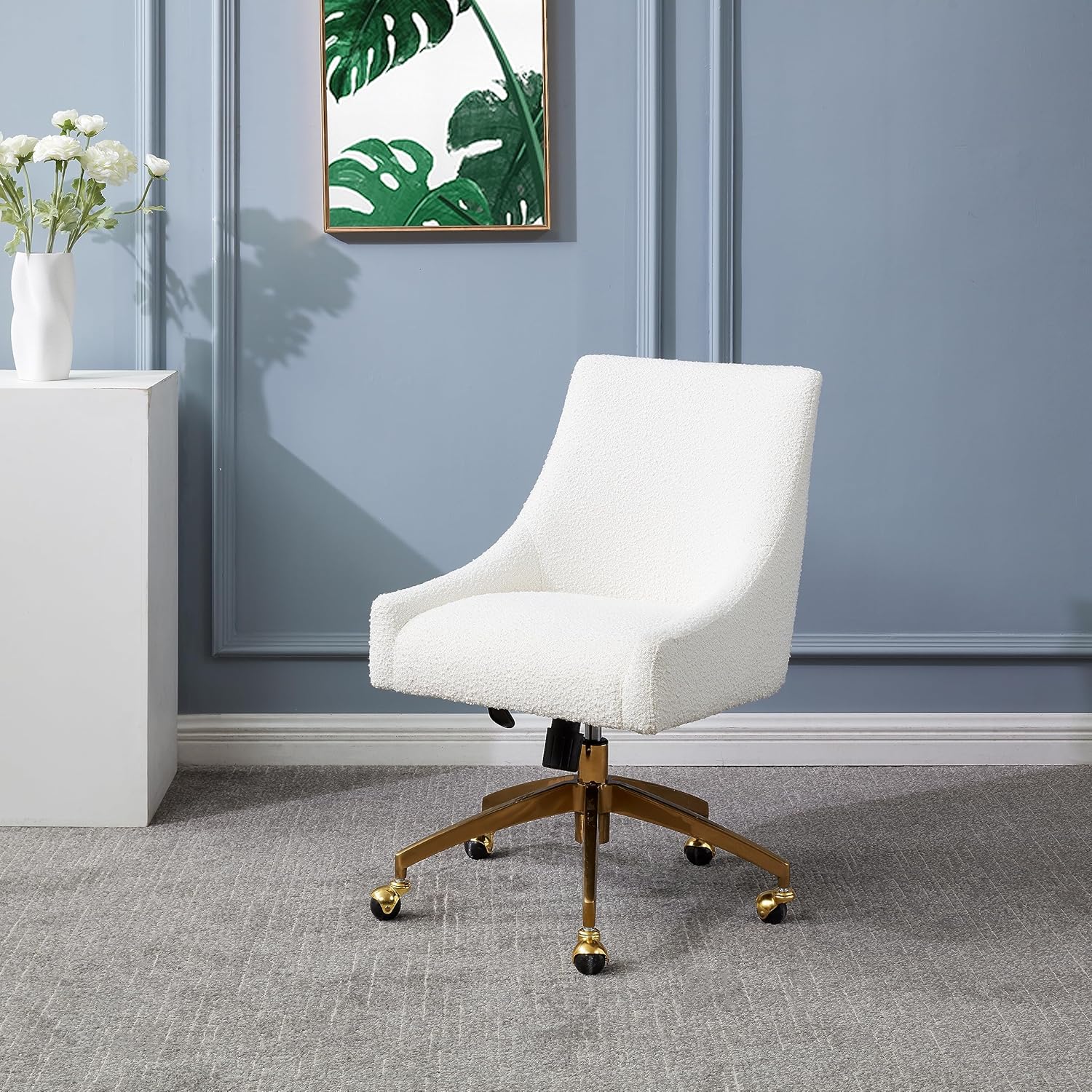 SAFAVIEH Couture Collection Jakob Ivory Boucle/Gold Adjustable Swivel Home Office Desk Chair