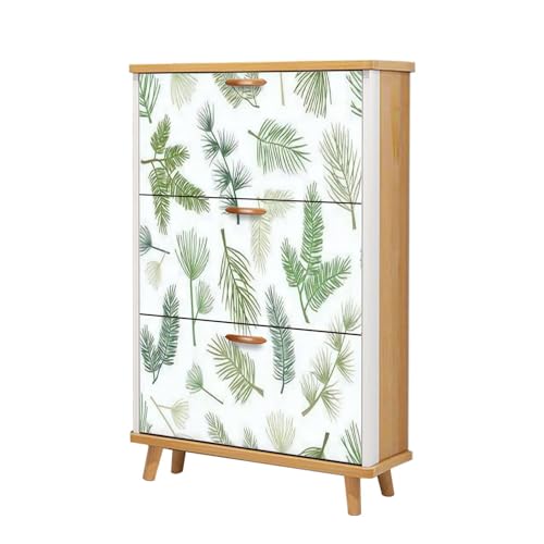 Shoe Cabinet with 3 Flip Drawers Plant Tree Seamless Pine fir Branch Cedar twig Wooden Shoe Storage Cabinet Boho Freestanding Hidden Shoe Rack Slim Shoe Organizer for Entryway