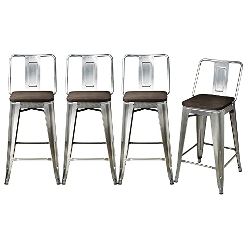 GIA 24-Inch Middle-Back Counter Stool, Qty of 2, Matte Black with Black Vegan Leather Seat