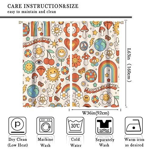 Vintage Abstract Art Curtains 70s Retro Spiral Twirl Orange Pink Colorful Trippy Living Room Bedroom Kitchen Cafe Retro Minimal Colorful Rainbow Blackout Window Drapes 63x72in