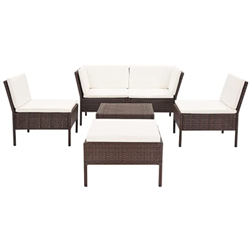 6 Piece Patio Lounge Set with Cushions Poly Rattan Brown,Modular Patio Lounge Set for Outdoor Relaxation and Entertainment Patio Furniture, Outdoor Furniture Sets