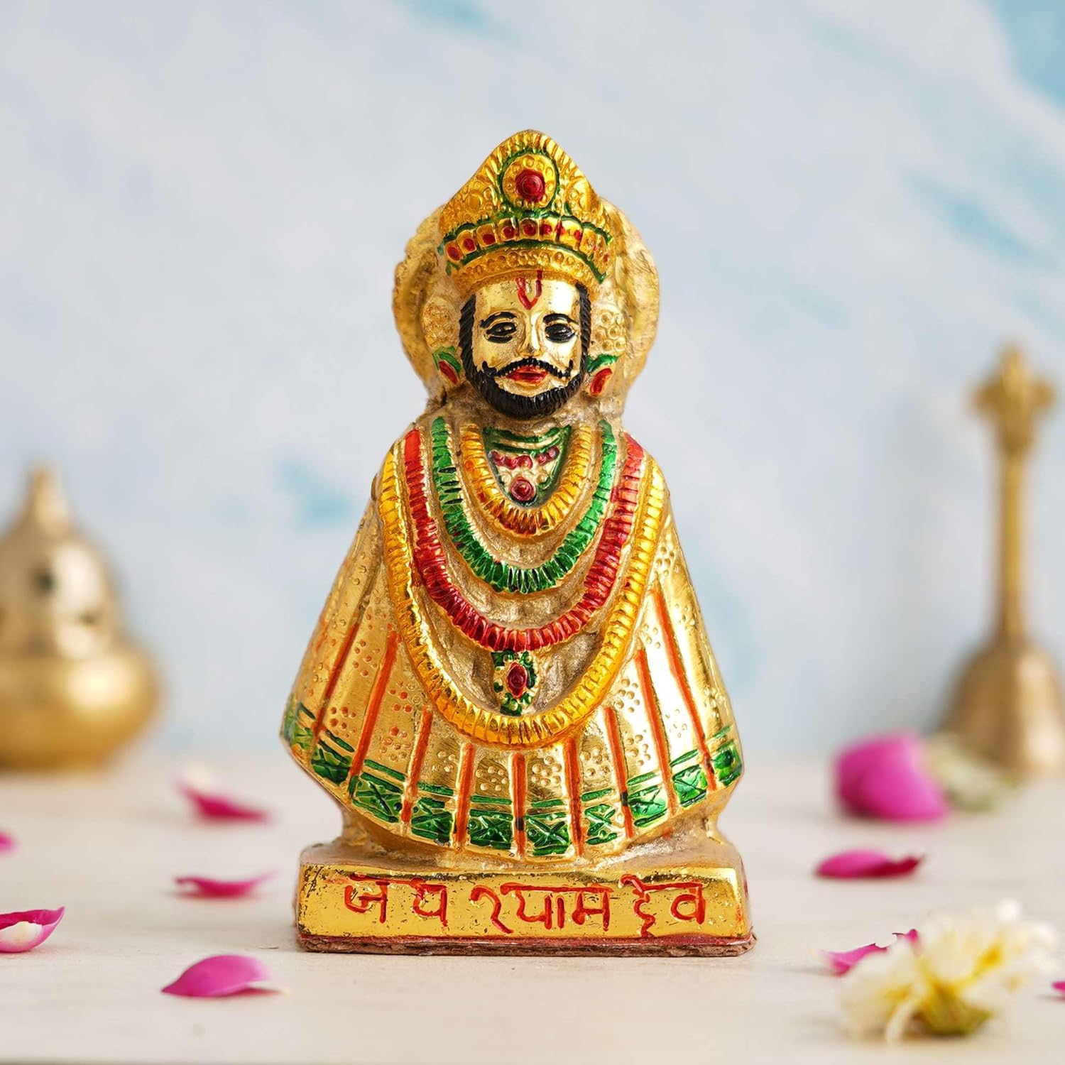 Amalfi Interior Shree Khatu Shyam Ji Murti Baba Khatu Maharaj Idol Statue Sculpture Pooja Idols - Home Décor Brass Lord Best Item for Puja and Home, Temple & Office Multicolor