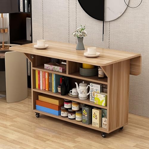 Folding Dining Table Versatile Dinner Table with 2 Tiers of Lockers,2 Shelves,Movable Kitchen Table Extendable Versatile Table Space Saving Foldable in 3 Forms,for Small Space Dining Room Kitchen ( Co