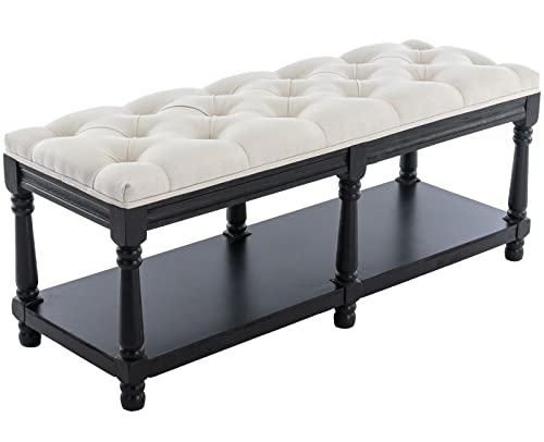 Guyou Farmhouse Entryway Bench with Storage 6 Foot, Rustic Upholstered End of Bed Bench with Shelf for Bedroom, 45x18.5 Foyer Bench Accent Bench for Living Room Bedroom (Grey Fabric)