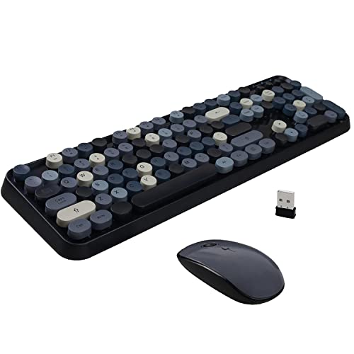 Wireless Keyboard Mouse Combo, 2.4GHz Typewriter Keyboard, Letton Full Size Office Computer Retro Keyboard and Cute Mouse with 3 DPI for Mac PC Desktop Laptop-Red
