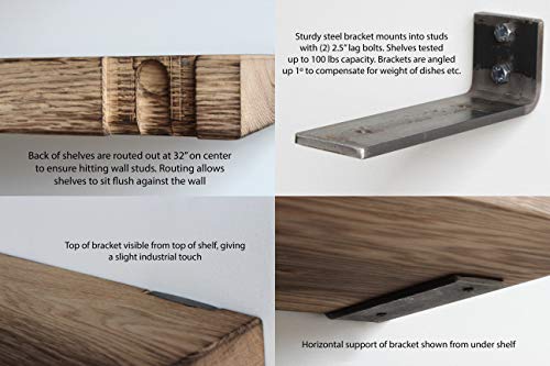 Urban Legacy Deep Floating Shelves | Torched White Oak Hardwood Shelves with Low Profile Brackets | High Weight Capacity (Torched Oak, Low Profile 48