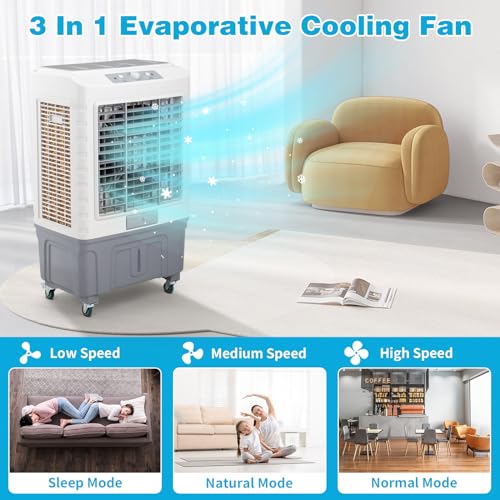 ROVSUN 13.2Gallon Evaporative Air Cooler, 4100CFM Portable Swamp Cooler with Knob Control, Oscillation, 3 Speeds & 50L Water Tank, 3-IN-1 Cooling Fan for Home Office Garage Outdoor