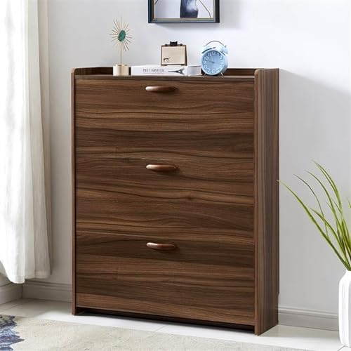 Shoe Shelf Shoe Storage Cabinet with 3 Flip Drawers, Freestanding Shoe Organizer for Entryway, Space Saving Narrow Shoe Rack Cabinet, Rustic Brown Shoe Rack(A,60x17x110cm)