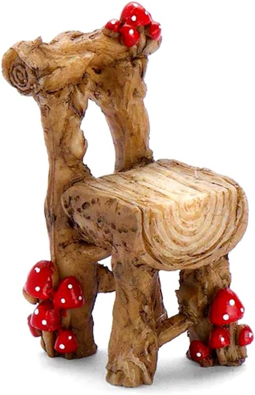 The Bridge Collection Fairy Garden Log Chair with Mushrooms Figure - Resin Fairy Garden Statue - Miniature Fairy Garden Accessories - Fairy Figurine for Planters, Gardens