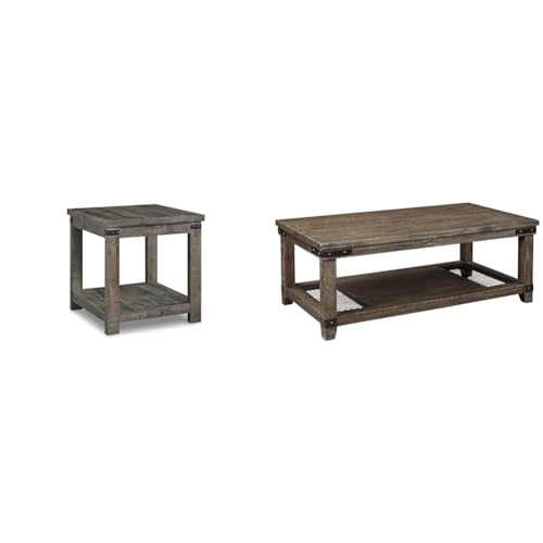 Signature Ashley Rustic End Table and Danell Ridge Rectangular Coffee Table with Iron Accents