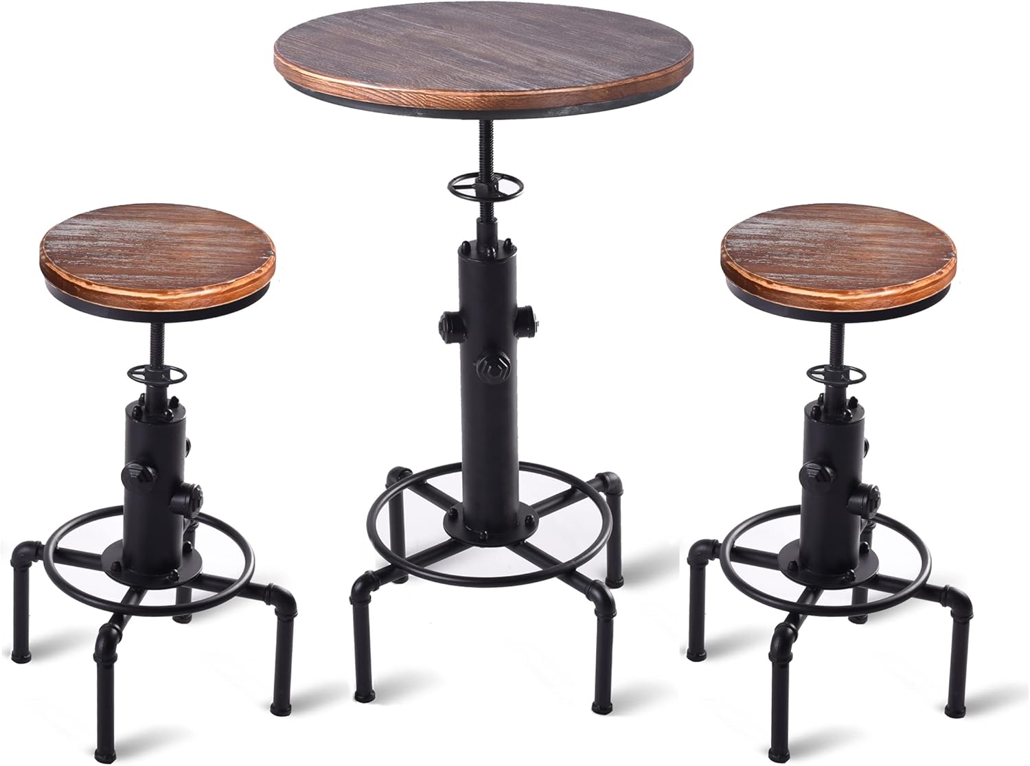 Kitchen Table Set, 3 Piece Pub Table Set, Modern Round bar Table and Stools for 2, Bistro Bar Height Table Industrial Bar Stools Height Adjustable Easy Assemble for Kitchen Dining