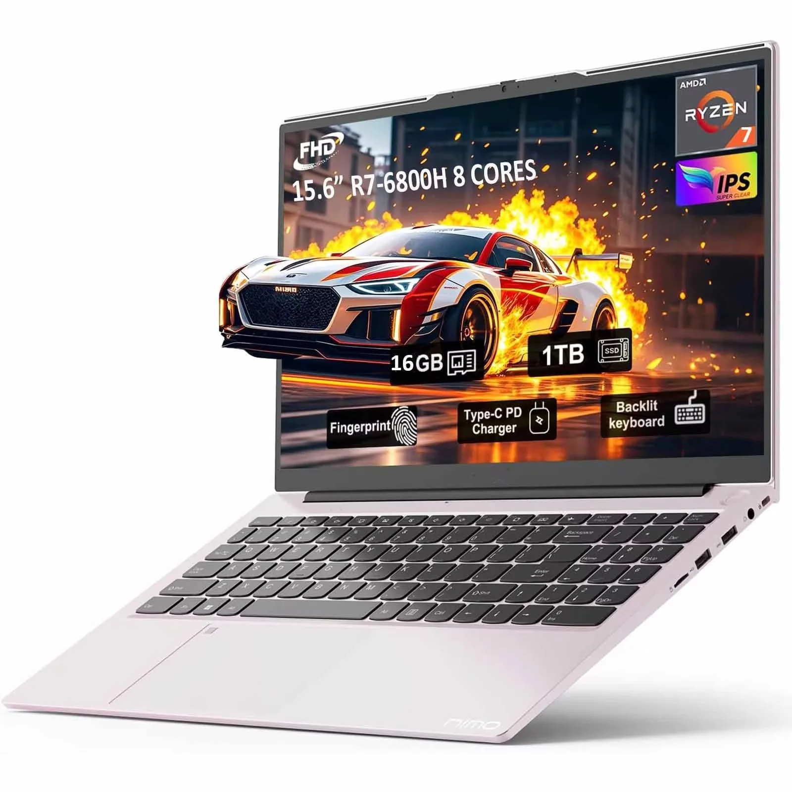 15.6" IPS FHD-Gaming-Laptop, 8 Cores AMD Ryzen 7 6800H 16GB DDR5 RAM 1TB SSD (Beat i7-12700H, Up to 4.7GHz) AMD Radeon 680M GPU-Computer with 100W GaN Type-C Backlit Keyboard Fingerprint