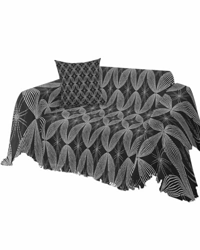 Moern Geometric Blue Sofa Cover Couch Covers for 3 Cushion Couch Throw Couch Cover with Tassel Soft Sofa Slipcover Abstract Round Textured Couch Furniture Protector for Dog Pet 71