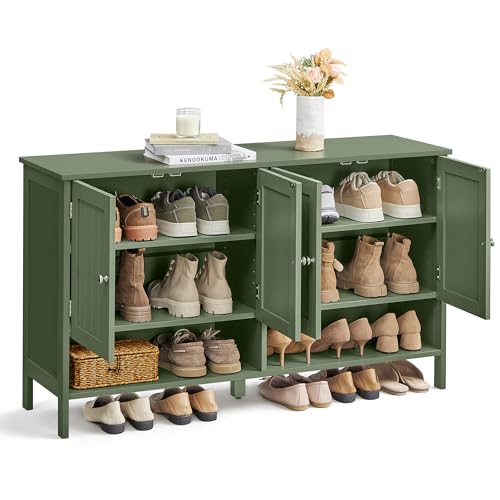 VASAGLE Shoe Cabinet, 3-Tier Shoe Storage Organizer, Shoe Shelf, Modern Country Cabinet, Freestanding Cabinet with Height-Adjustable Shelf, 13.8 x 31.5 x 27.6 Inches, Entryway, Slate Gray ULBC044G01