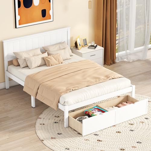 Full Size Bed Frame with Headboard and Storage Drawers, Kids Platform Bed Frame Full Size, Full Bed Frame for Kids, Boys, Girls, Gray Bed Frame Full Size