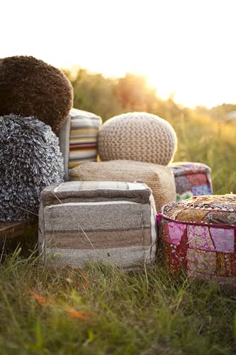 Mark&Day Pouf Ottoman, Ravelsbach Bohemian/Global Cream Cube Pouf Foot Rest for Living Room, Bedroom and Boho Home Decor (18